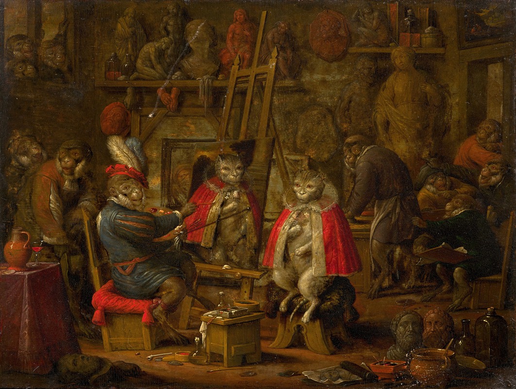 The studio of the monkey painter by Nicolaes van Veerendael — digital art print download