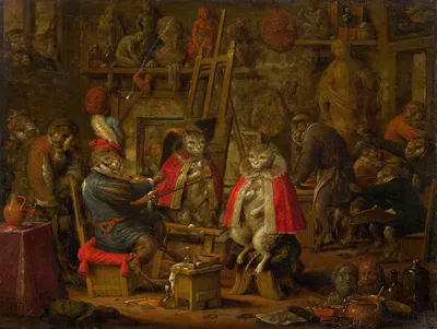 The studio of the monkey painter by Nicolaes van Veerendael — digital art print download