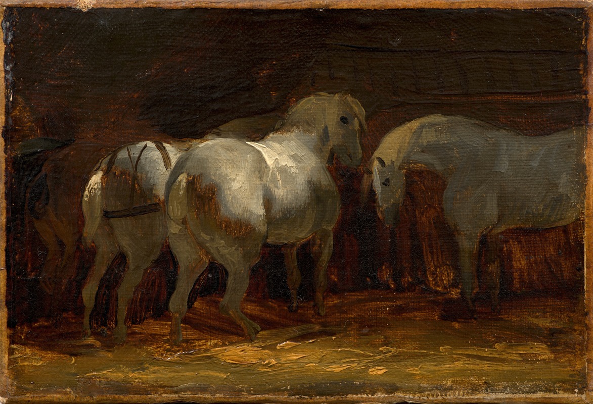 Trois chevaux à l'écurie by Теодор Жерико — digital art print download
