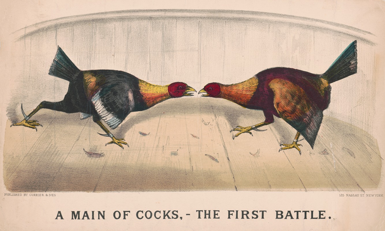 A main of cocks,–the first battle — Currier & Ives.