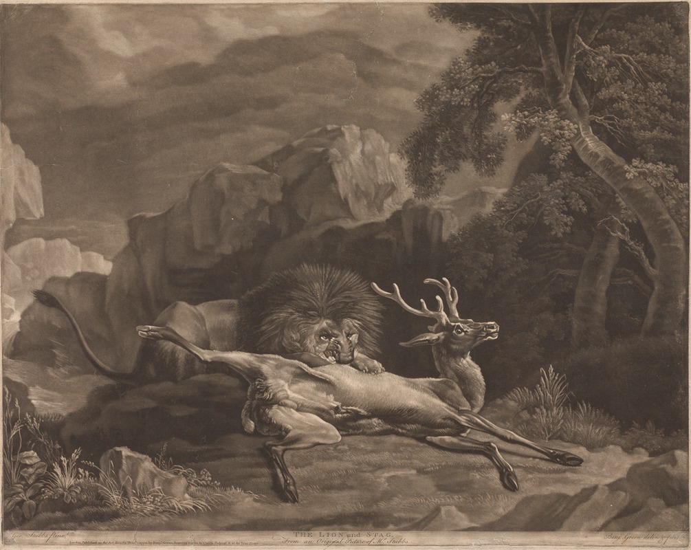 The Lion and Stag by Джордж Стуббс, 1770 — digital art print download
