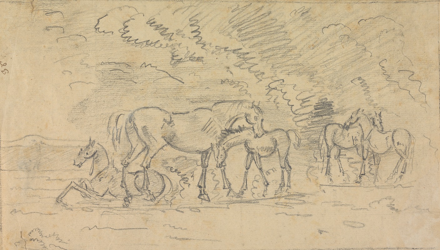Horses in a Meadow by Сорей Гилпин, 1760 — digital art print download