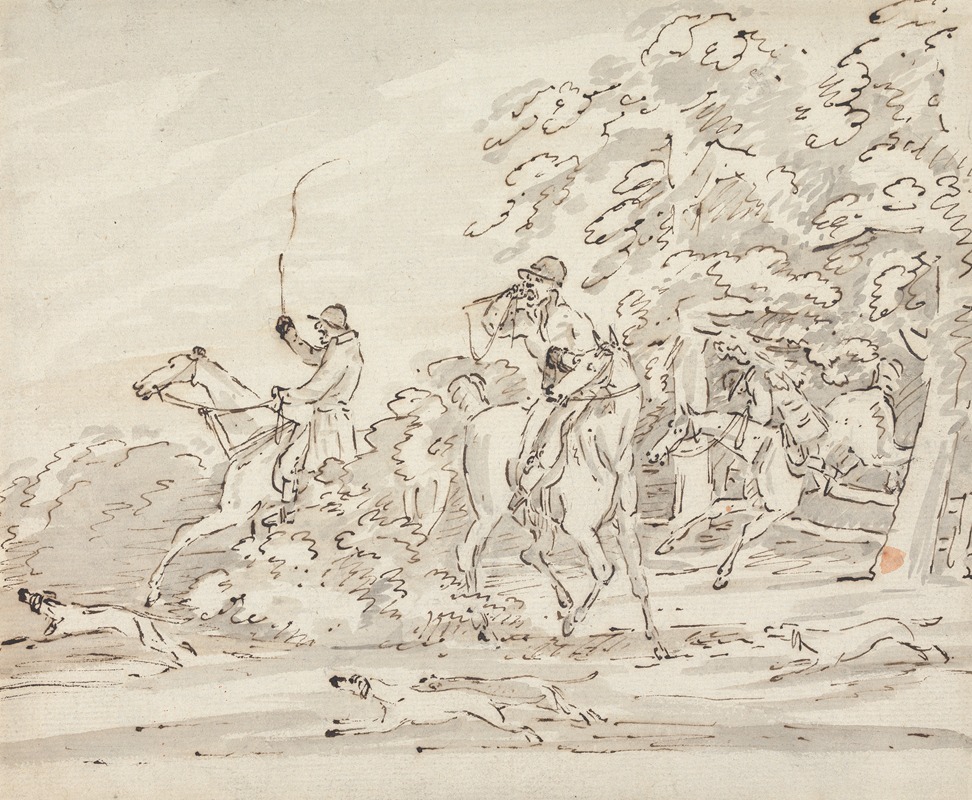 Hounds Followed by Three Riders by Сорей Гилпин — digital art print download