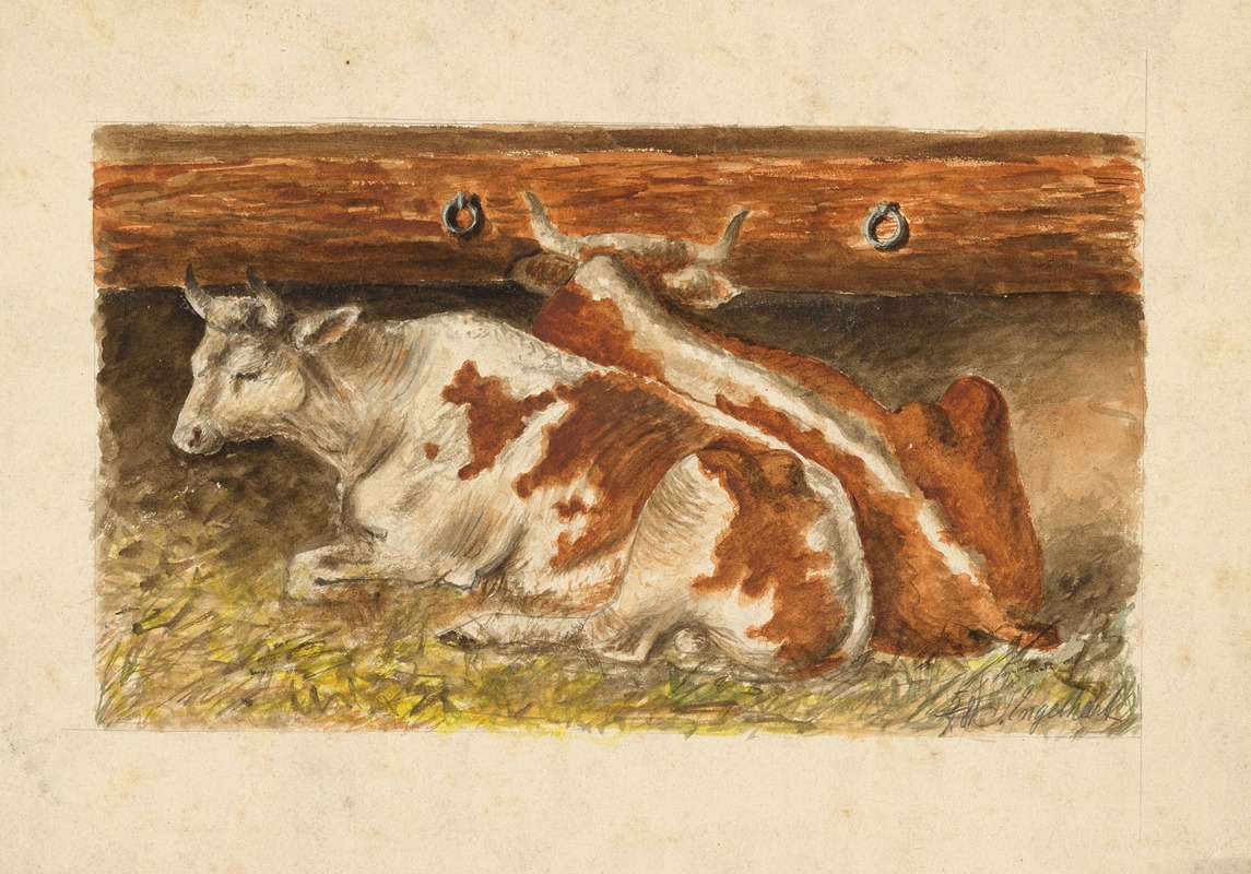 Kühe im Stall by Josef Engelhart, 1881 — digital art print download