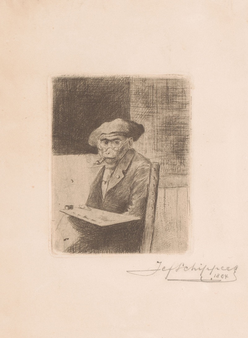 Monkey dressed as a painter with palette and beret by Joseph Schippers, 1884 — digital art print download