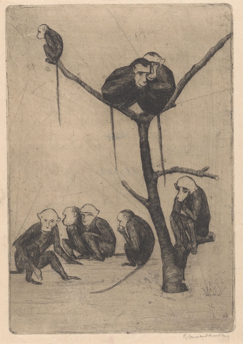 Monkeys sitting in and near a tree — Rachel van Dantzig