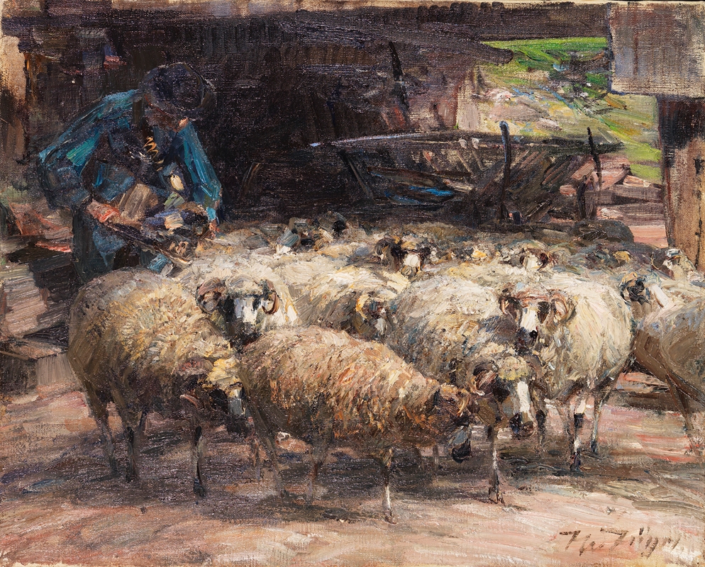 Schäfer mit Herde am Brunnen by Генрих фон Цюгель, 1925 — digital art print download