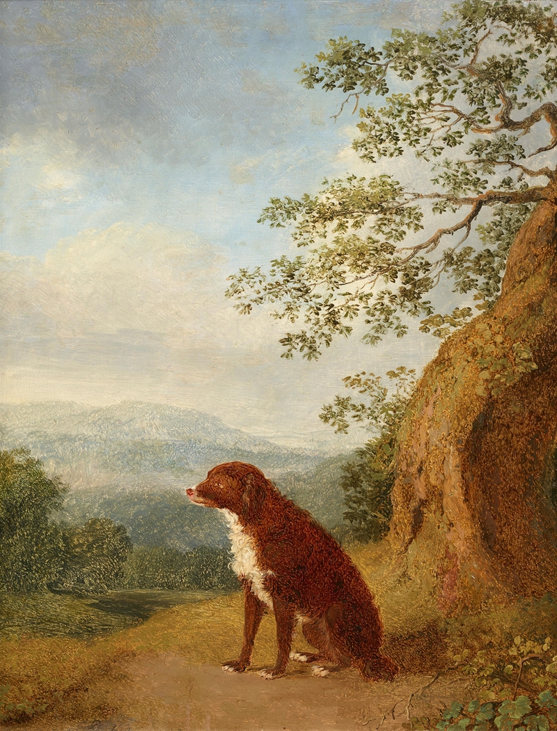 Sitzender Hund in Landschaft by Якоб Филипп Хакерт, 1778 — digital art print download