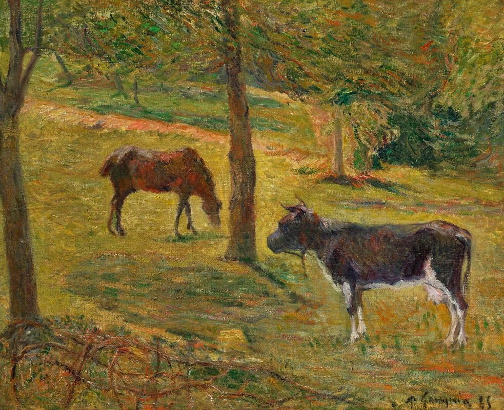 Cheval et vache dans un pré by Поль Гоген, 1885 — digital art print download
