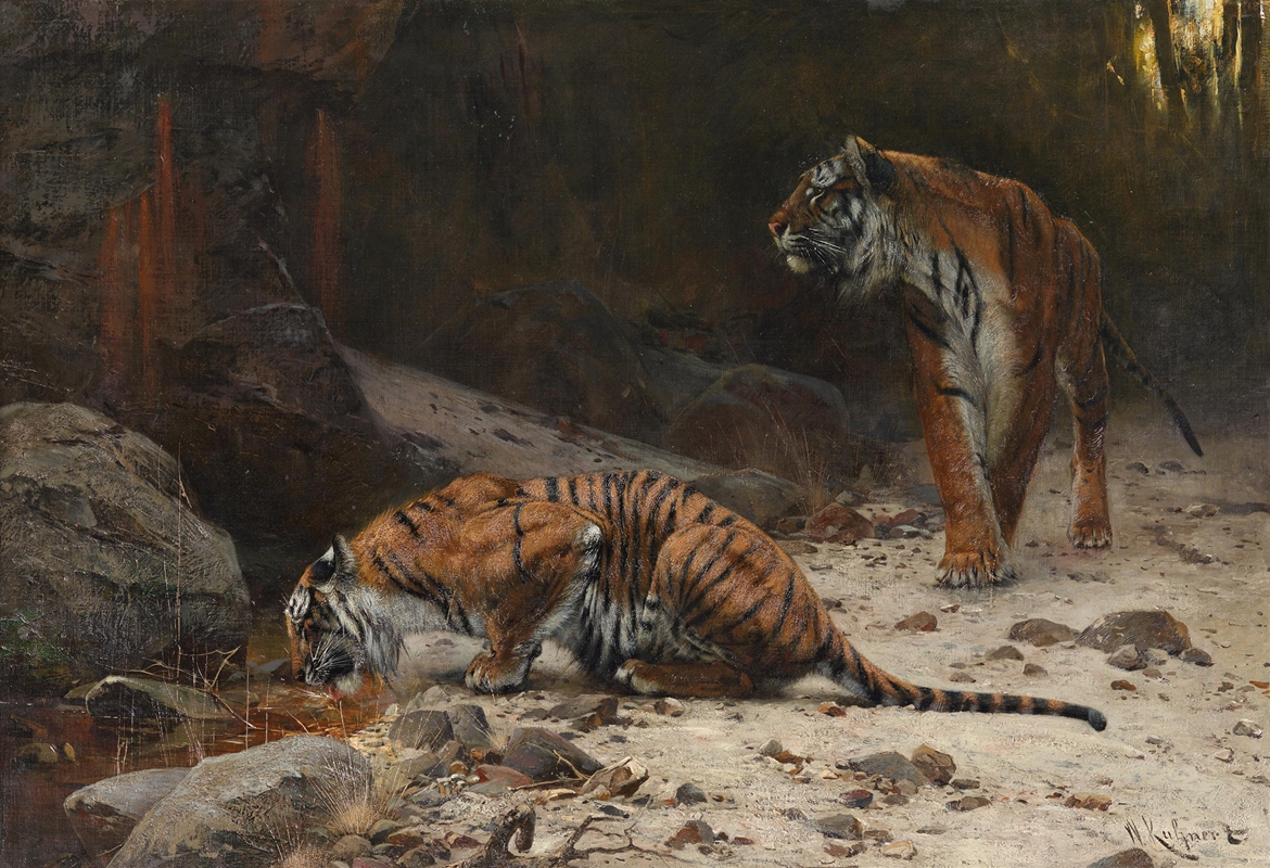 Tiger an einem Wasserloch by Вильгельм Кунерт — digital art print download