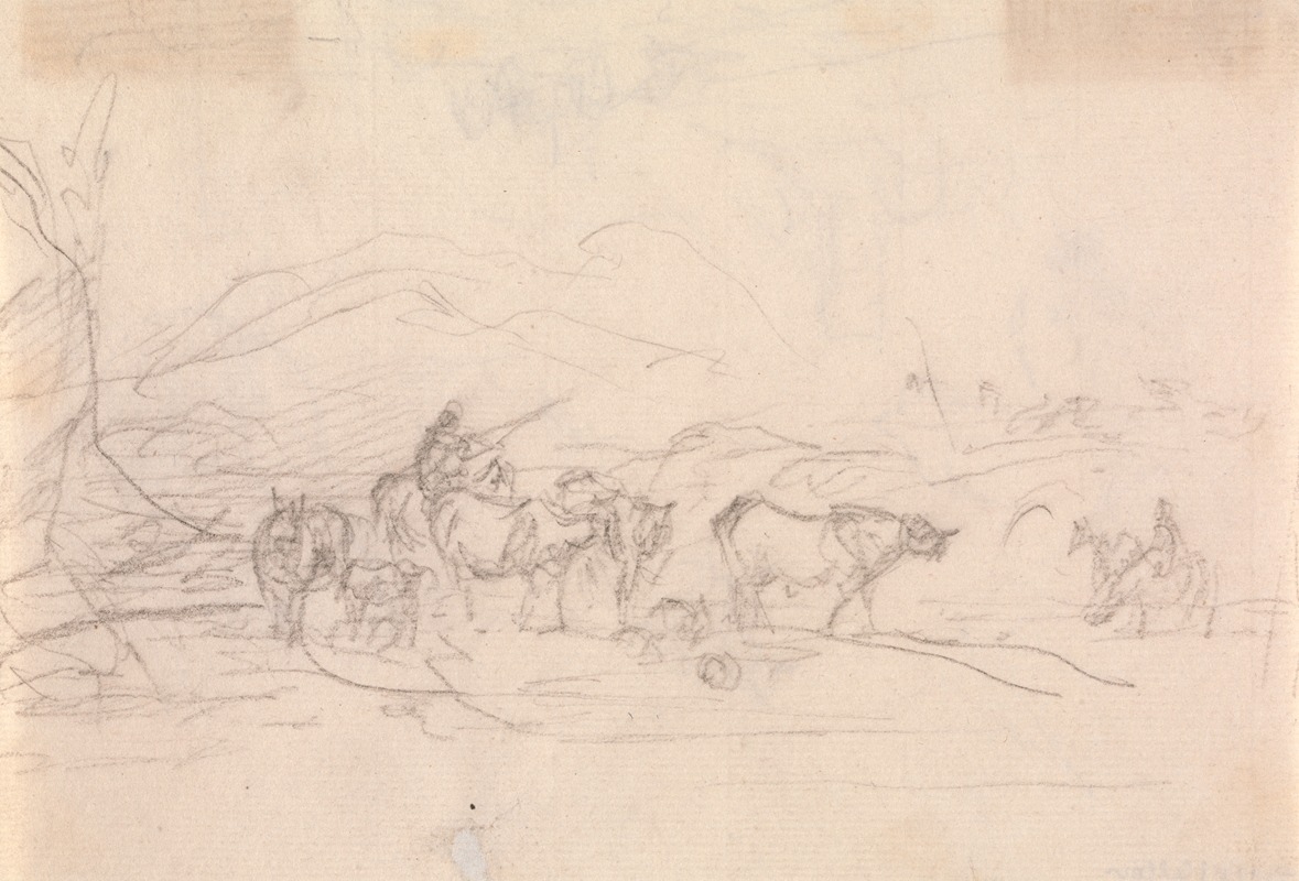 Study of cattle and figures in a landscape — Sawrey Gilpin