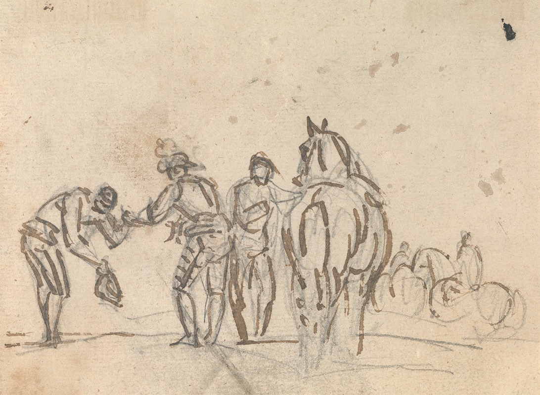 Three Figures beside a Horse by Сорей Гилпин — digital art print download