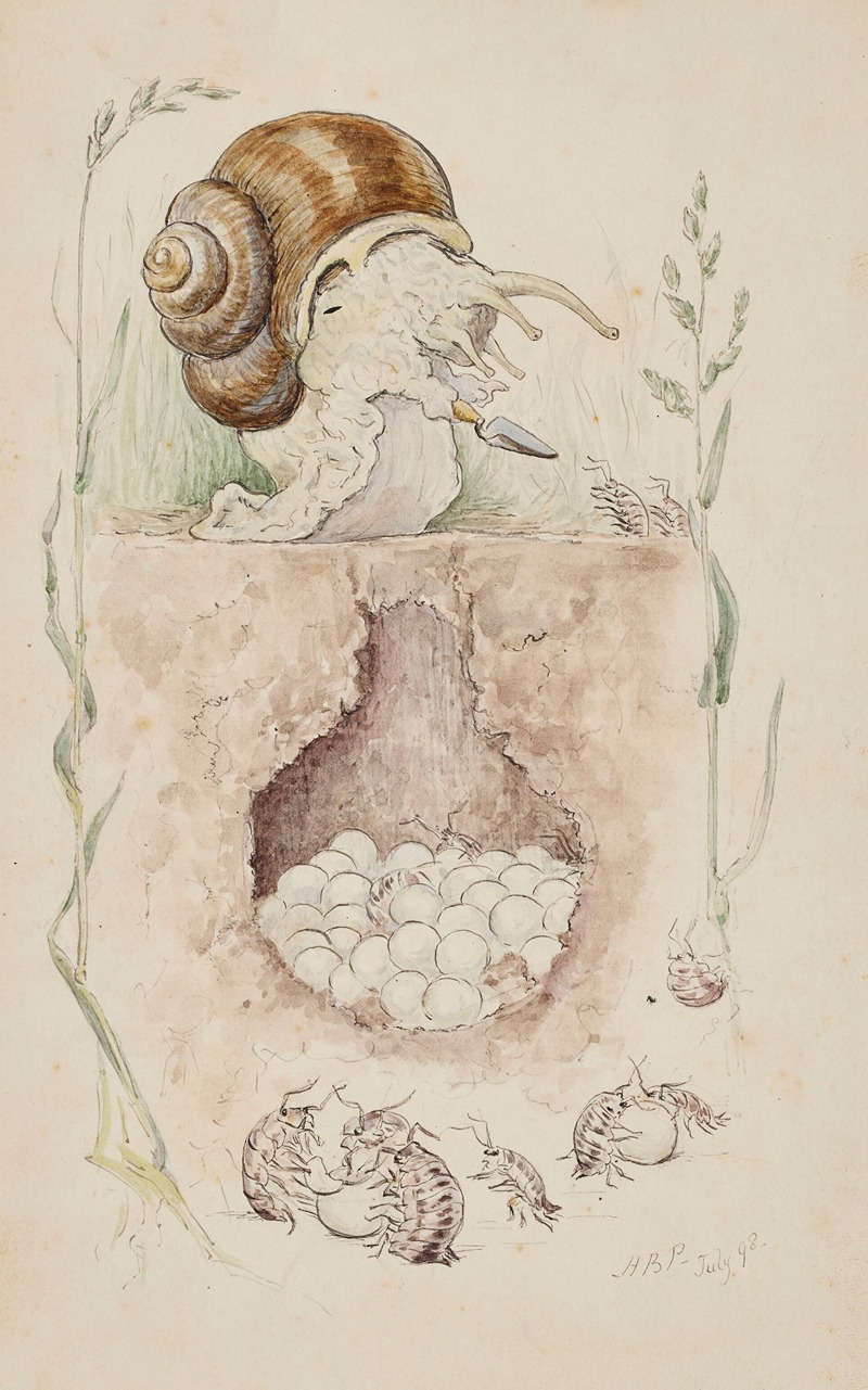 A Snail guarding their Nest by Beatrix Potter, 1898 — digital art print download
