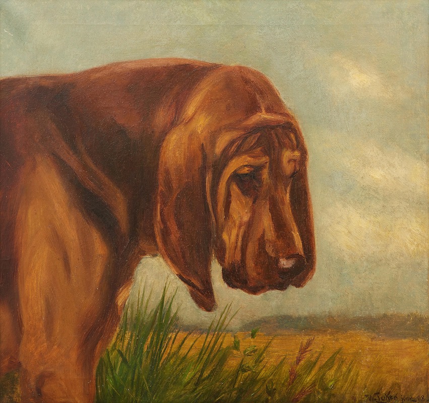 A Bloodhound in profile by William Luker Jnr., 1908 — digital art print download