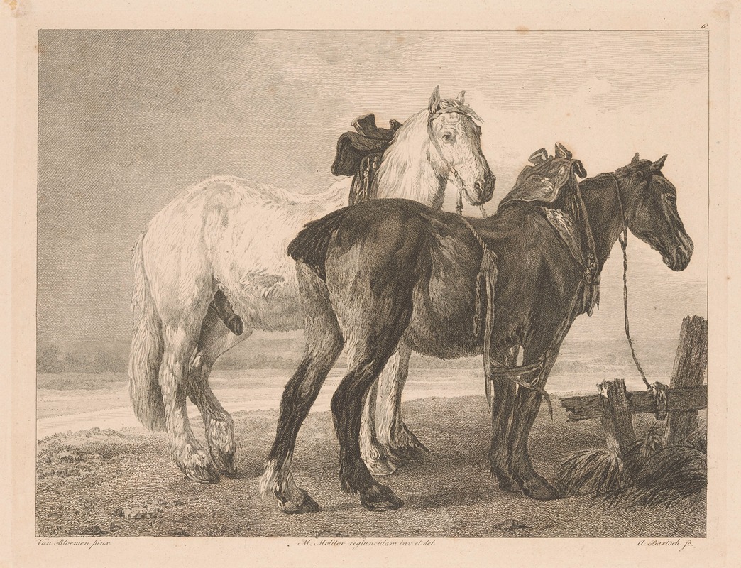 Two horses in a river landscape by Adam von Bartsch, 1809 — digital art print download