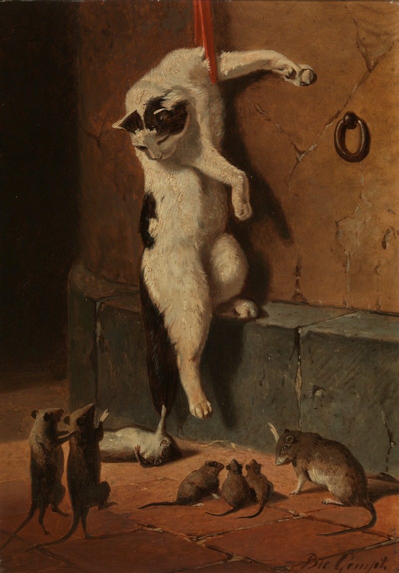 Kat met muizen by Bernard te Gempt, 1870 — digital art print download