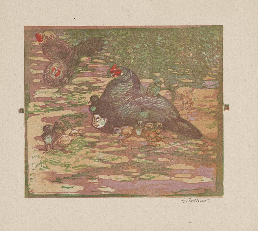 Hen with Her Chicks (Henne mit ihren Kücken) — Emil Pottner
