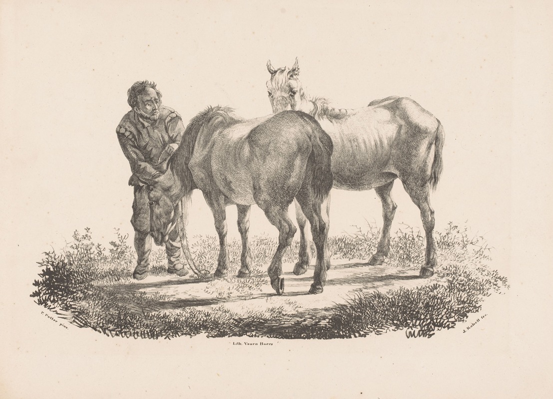 Man en twee paarden by Jan Kobell III, 1832 — digital art print download