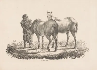 Man en twee paarden by Jan Kobell III, 1832 — digital art print download