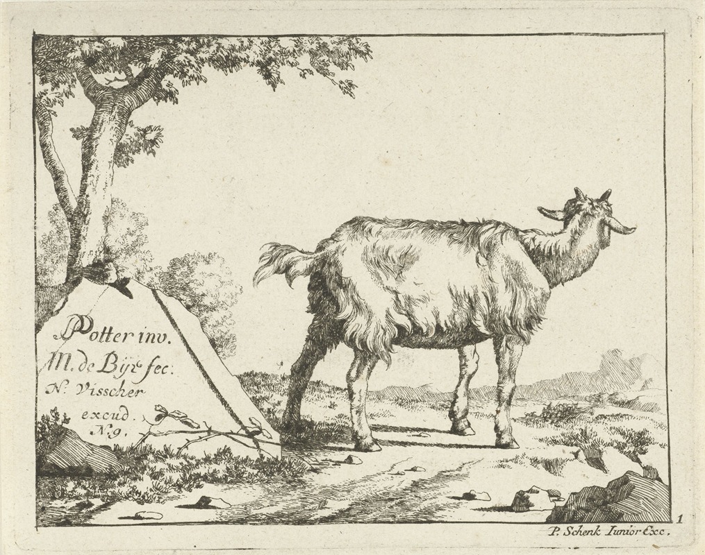 Standing goat seen from behind by Marcus de Bye, 1657 - 1677 — digital art print download
