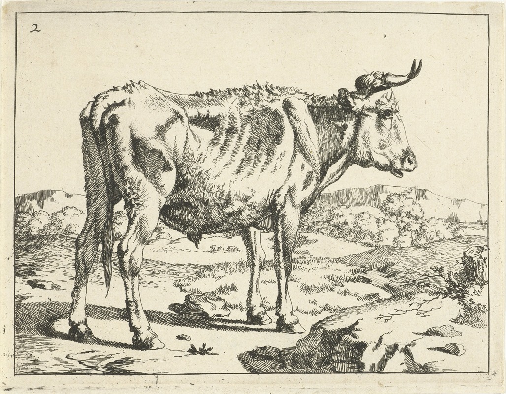 Bull standing by rock by Marcus de Bye, 1657 - 1677 — digital art print download
