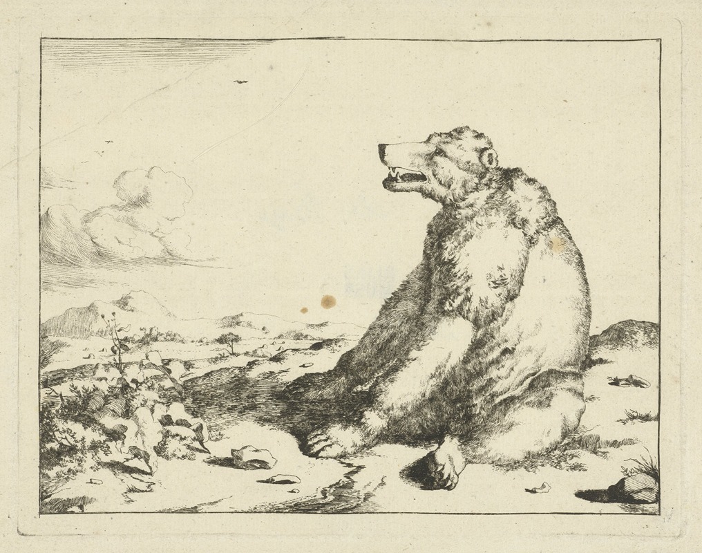 Sitting bear by Marcus de Bye, 1657 - 1677 — digital art print download