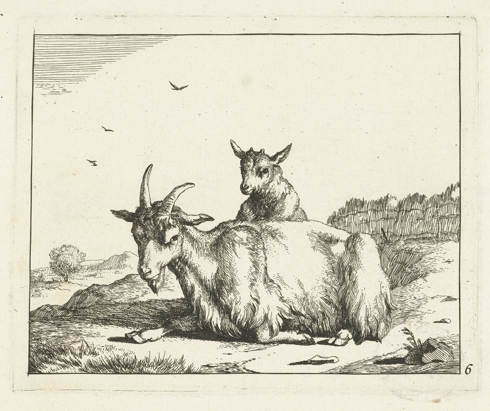 Goat with lamb by Marcus de Bye, 1657 - 1677 — digital art print download
