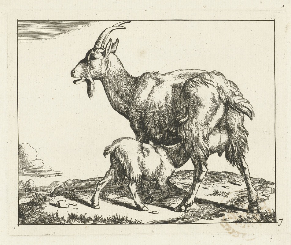Goat with drinking lamb by Marcus de Bye, 1657 - 1677 — digital art print download