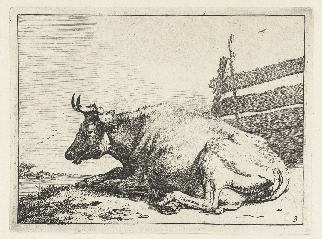 Cow lying near a fence — Paulus Potter
