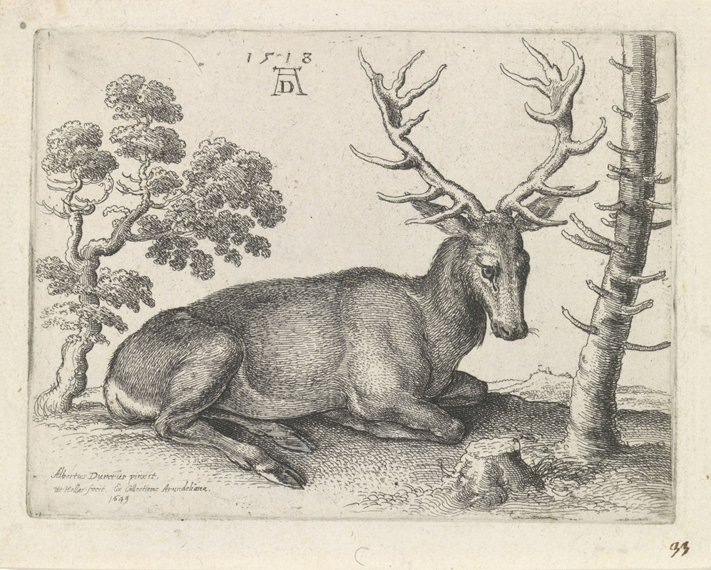 Liggend hert, naar rechts by Венцеслав Голлар, 1649 — digital art print download