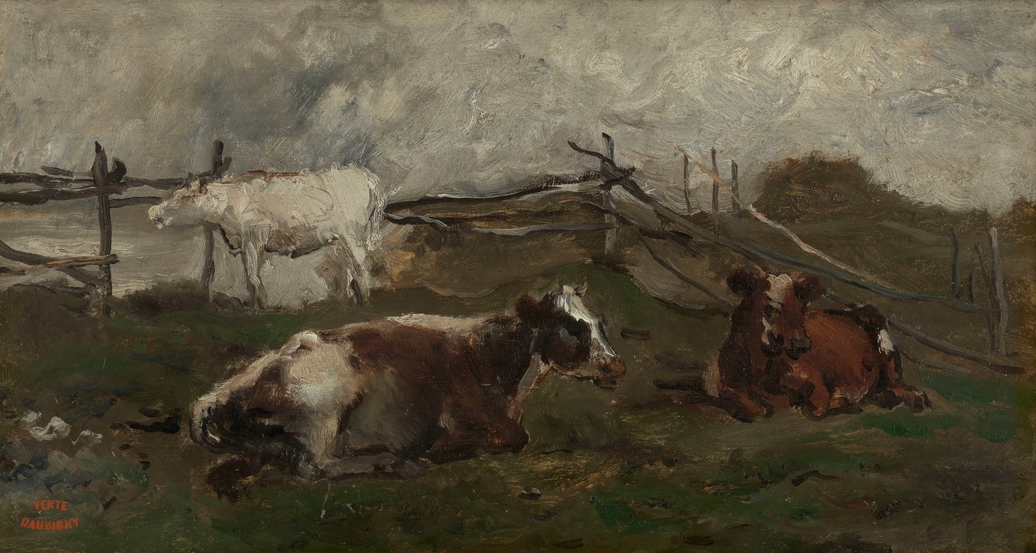 Cows in a Meadow by Шарль Франсуа Дюбини, 1866 — digital art print download