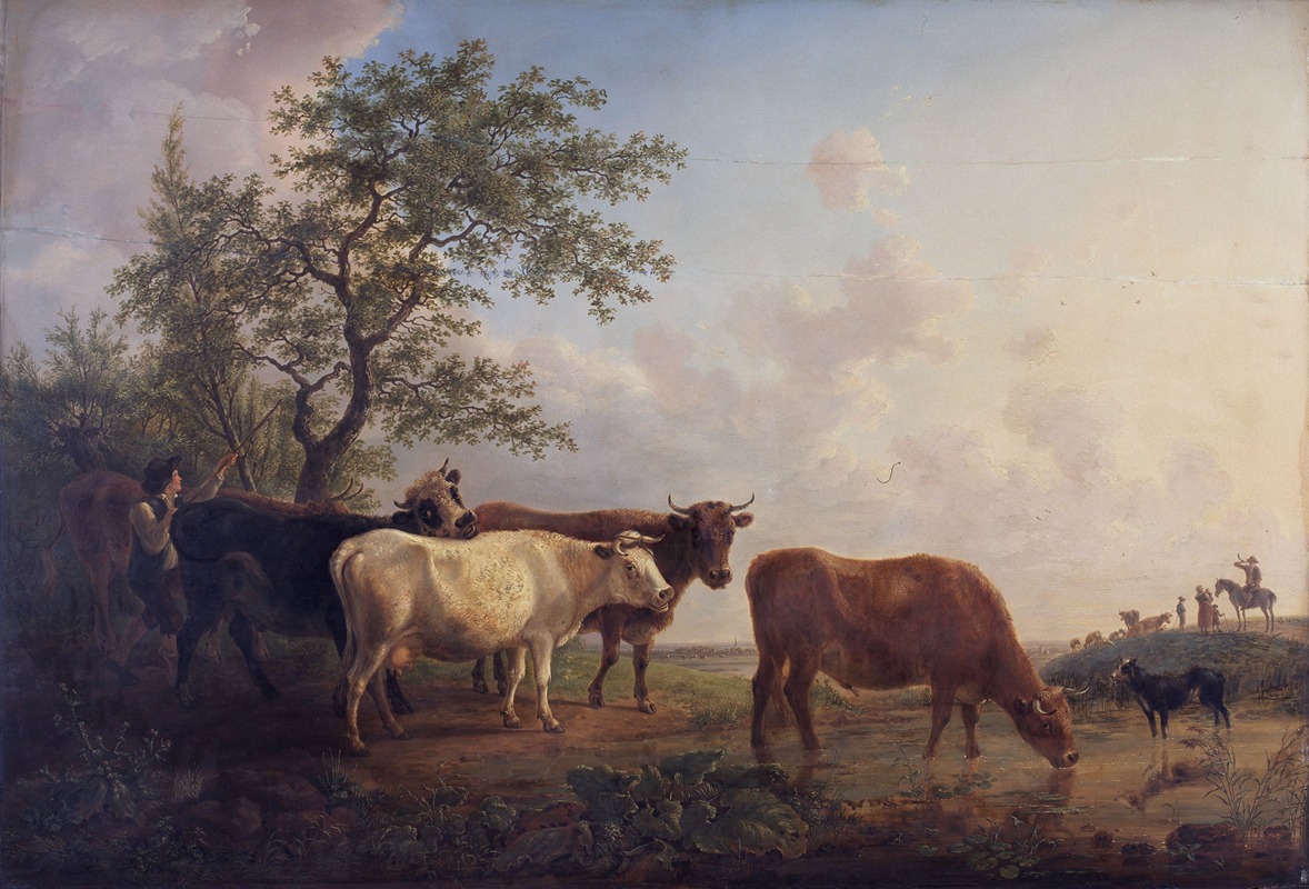 Landscape with Cows at Sunrise by Жан Батист Де Руа, 1804 — digital art print download