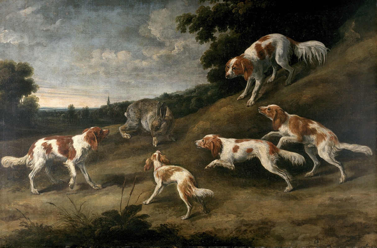 Gun Dogs Surrounding a Rabbit by Pieter Boel — digital art print download