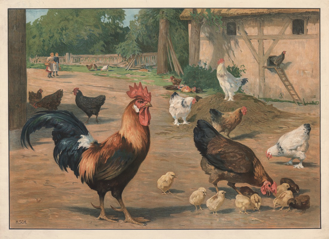 Chickens by Hans Schmidt, 1910 — digital art print download