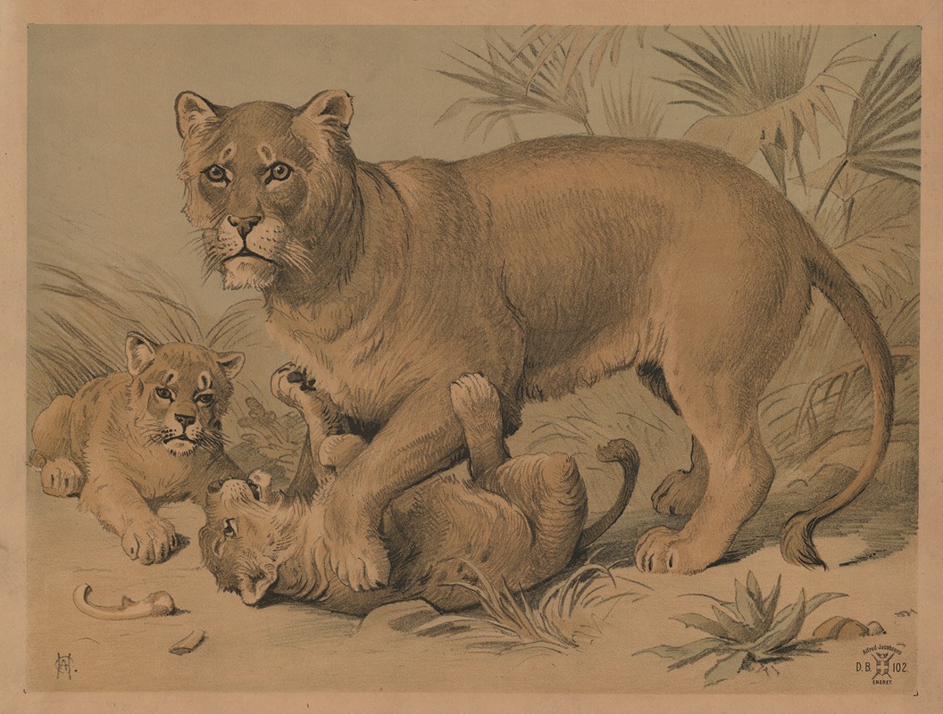 Hunløve med unger by Олуф Август Хермансен, 1892 — digital art print download