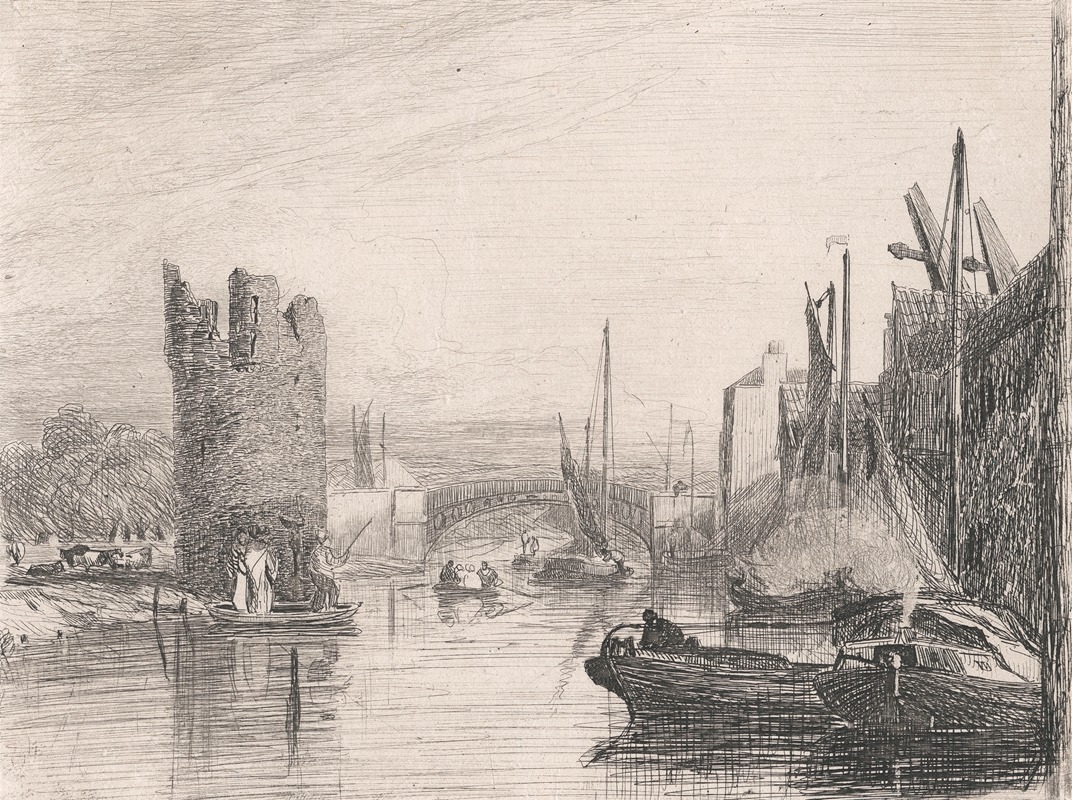 Devils Tower – Looking towards Carrow Bridge from Norwich by Томас Лаунд, c.1832 — digital art print download