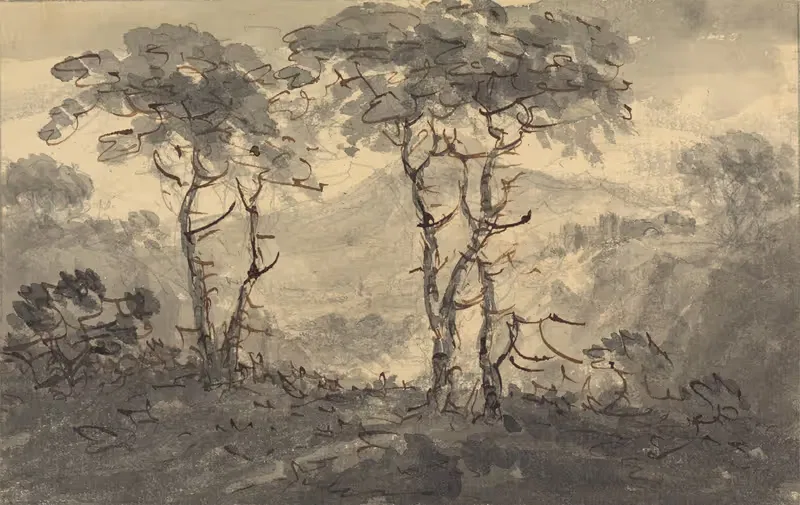Fir Trees in a Mountain Landscape — William Gilpin