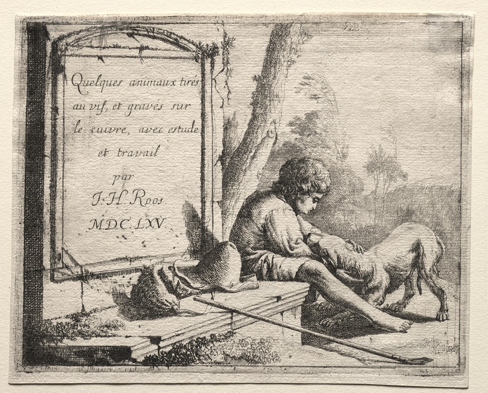 Title Page – Shepherd Petting his Dog by Иоганн Генрих Роос, 1665 — digital art print download