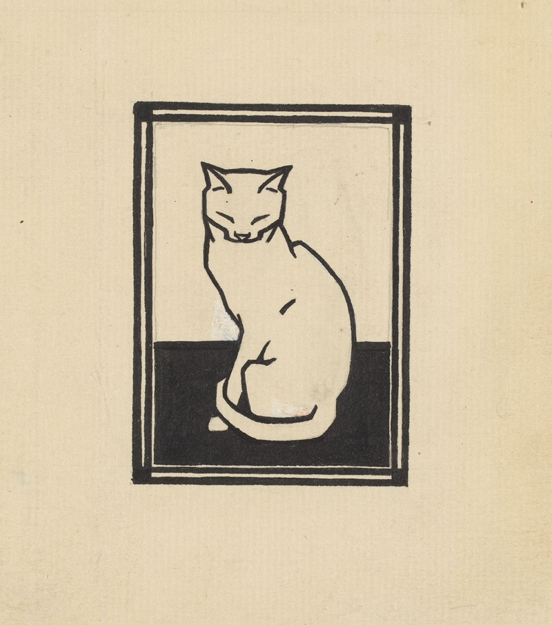 Sitting cat with closed eyes by Джули де Грааг — digital art print download