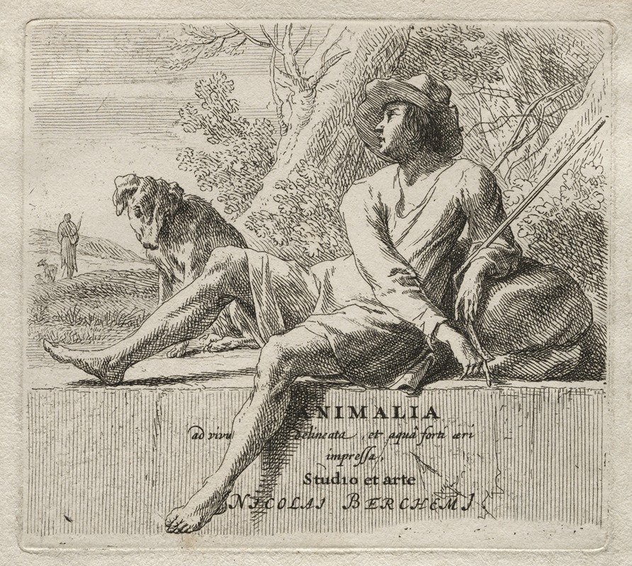 Animalia- Frontispiece, Shepherd and Dog by Николаес Питерсз. Берхем, 1635-1683 — digital art print download