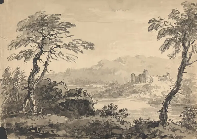 Landscape with Two Trees and Castle by William Gilpin, 1763 — digital art print download