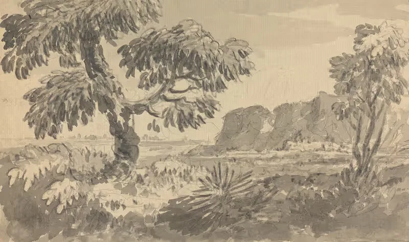 Landscape with Two Trees and Cliff by William Gilpin, 1769 — digital art print download
