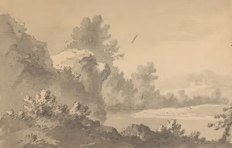River Landscape with Castle in the Distance — William Gilpin