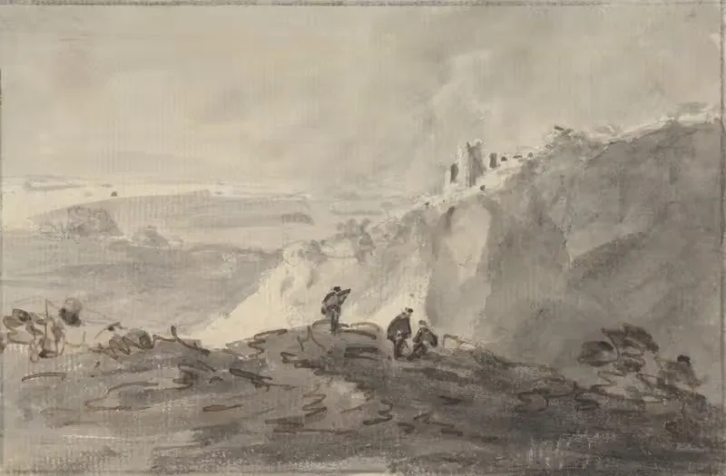Три фигуры на холмистом пейзаже с руинами вдали by Уильям Гилпин — digital art print download