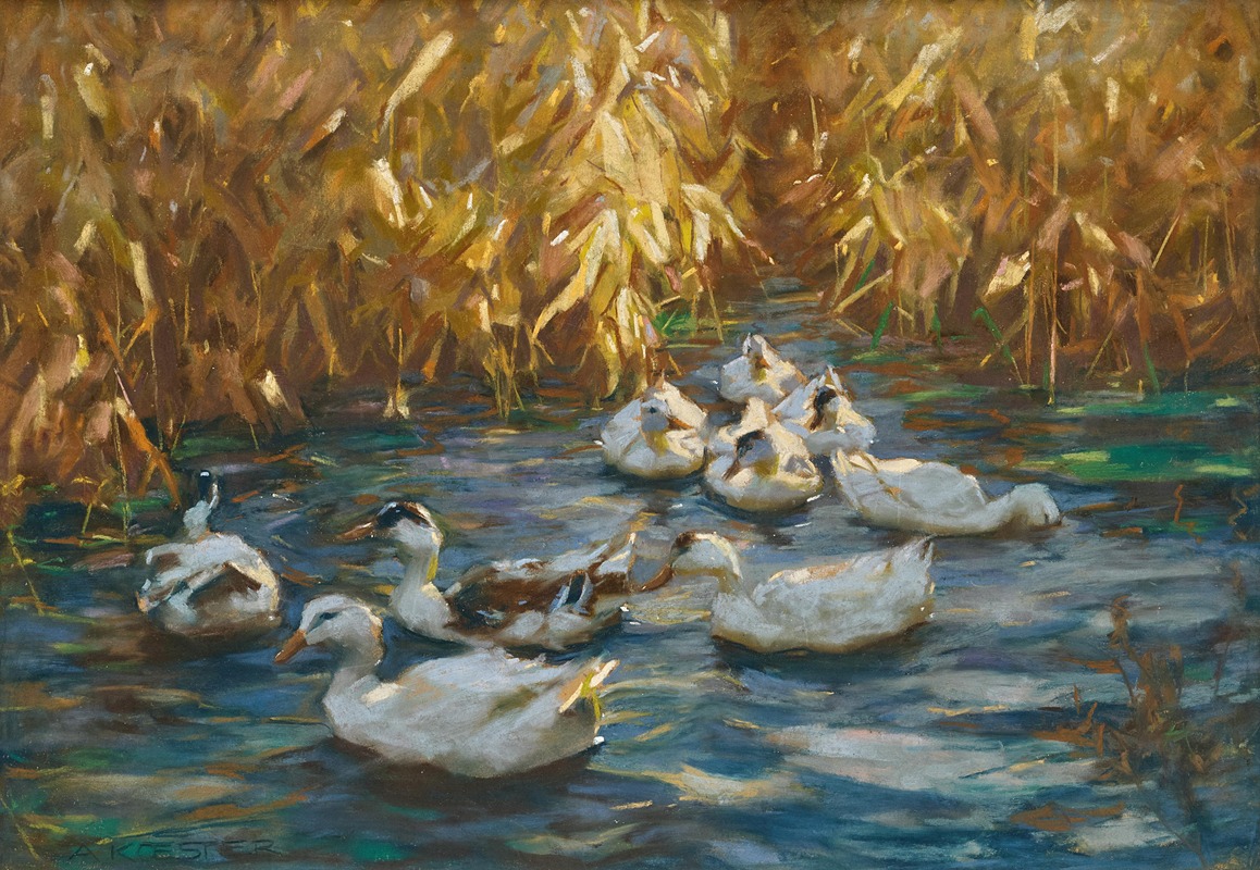Ducks in Glowing Autumn Reed by Alexander Max Koester — digital art print download