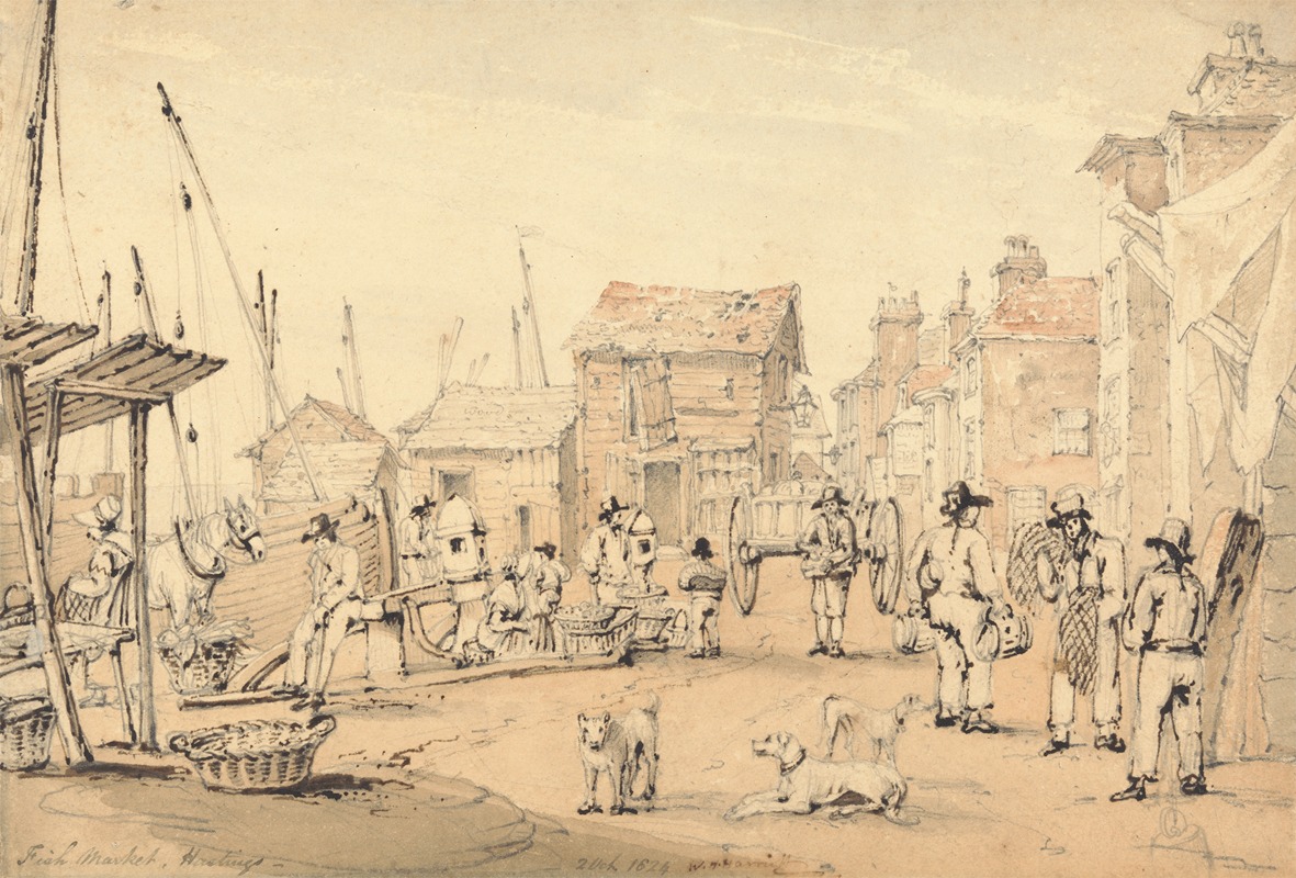 Fish Market, Hastings by Уильям Генри Харриот, 1824 — digital art print download