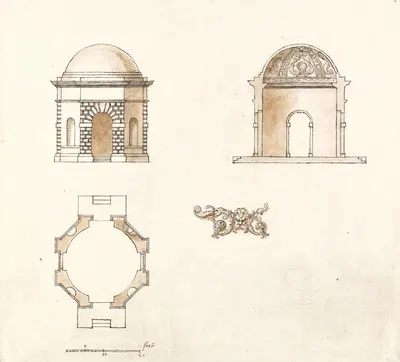 Octagonal Temple at Shotover Park, Oxfordshire: Plan, Section and Elevation by William Kent — digital art print download