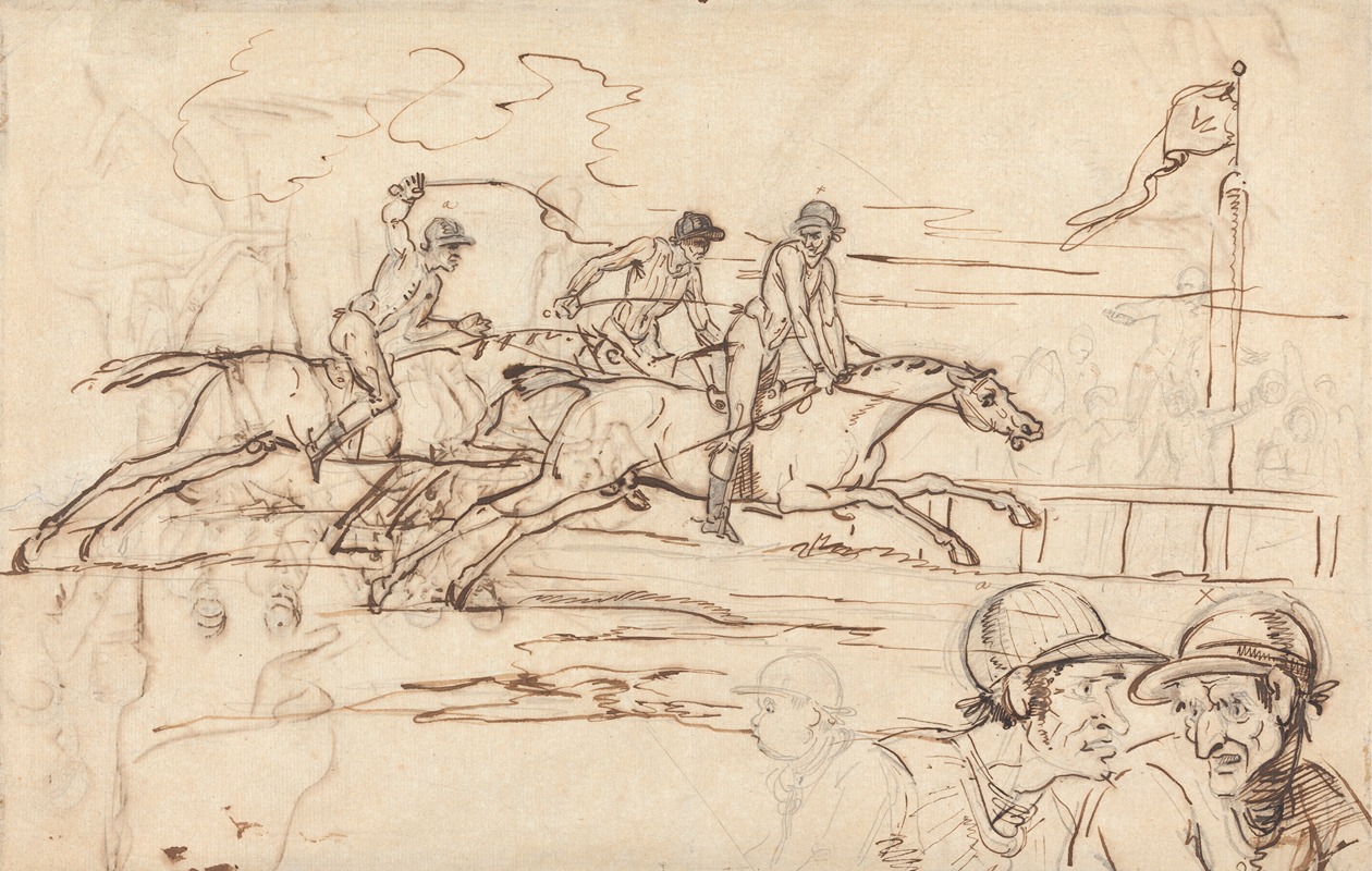 Three Racehorses Approaching the Winning Post by William Lock II — digital art print download
