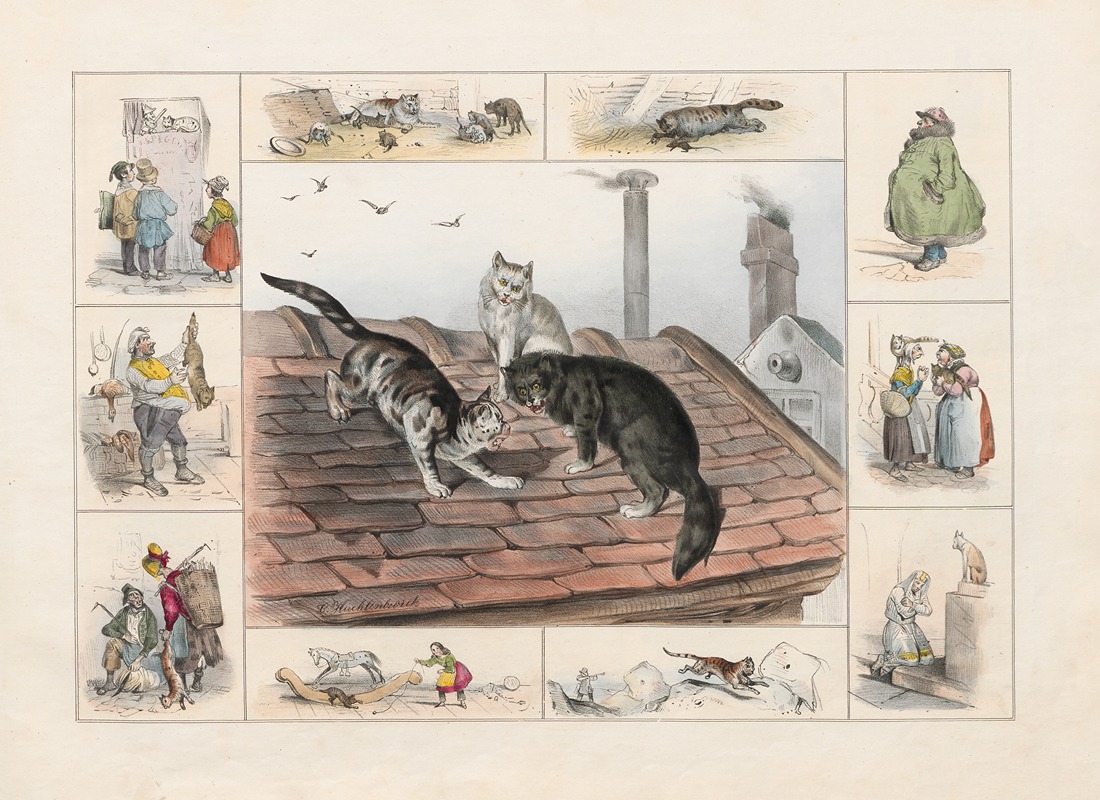 The Cat by Ch. Hucklenbroich, 1842 — digital art print download