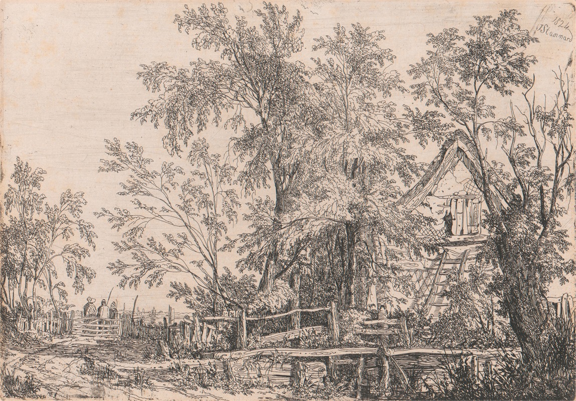 Derelict Cottage in Landscape with Figures — Joseph Stannard